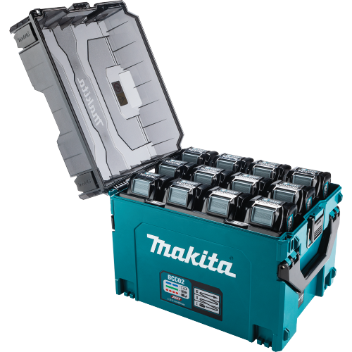 Makita BCC02 Feature Shot (4.0ah batteries lid open) - Thumbnail