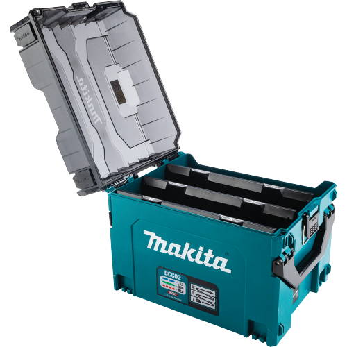 Makita BCC02 Feature Shot (empty lid open) - Thumbnail