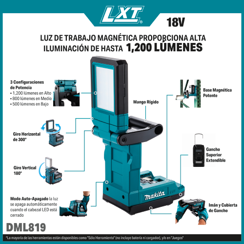 Makita DML819 Feature Shot (Spanish Callouts) - Thumbnail