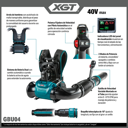 Makita GBU04 Feature Shot (callouts) SPANISH - Thumbnail