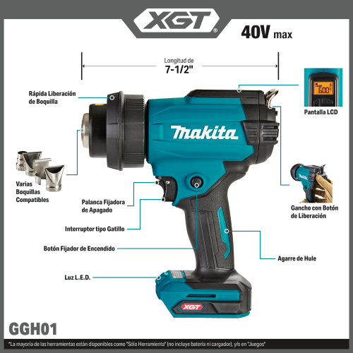Makita GGH01 Feature Shot (Spanish Callouts) - Thumbnail
