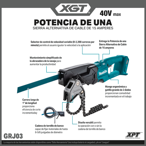 Makita GRJ03 Feature Shot (Spanish Callouts) - Thumbnail