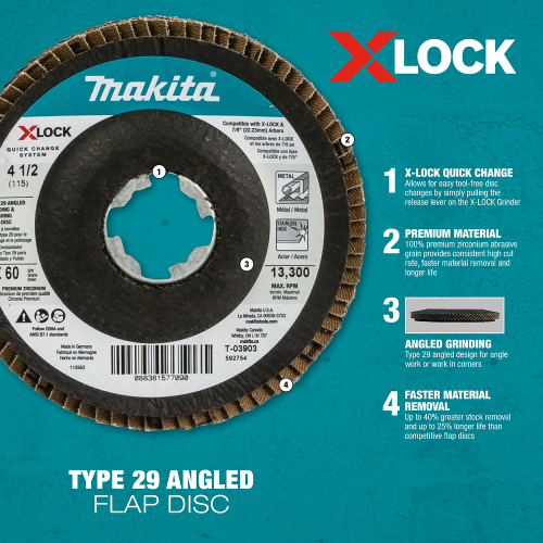 Makita T-03894 Feature Box with text_Flap Disc Call-outs - Thumbnail