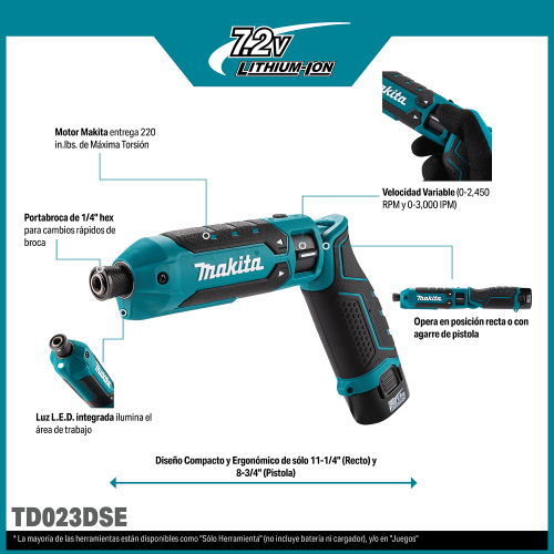 Makita TD023DSE Feature Shot (callouts) SPANISH - Thumbnail