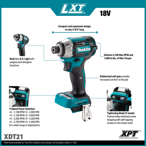 Makita XDT21 Feature Shot (callouts) - Thumbnail
