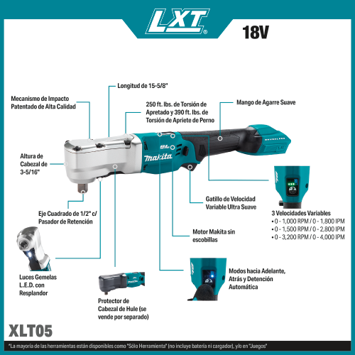 Makita XLT05 Feature Shot (Spanish Callouts) - Thumbnail
