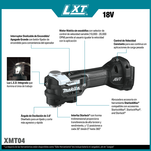 Makita XMT04ZB Feature Shot (Spanish callouts) - Thumbnail