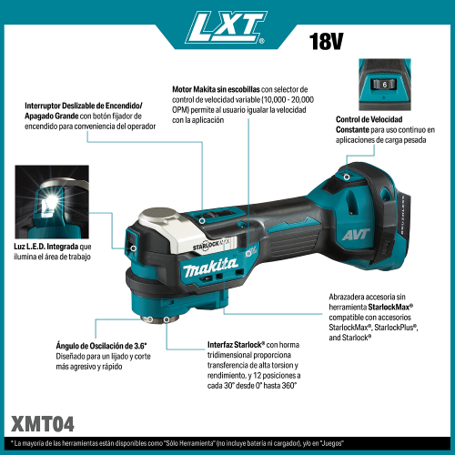 Makita XMT04Z Feature Shot (Spanish callouts) - Thumbnail