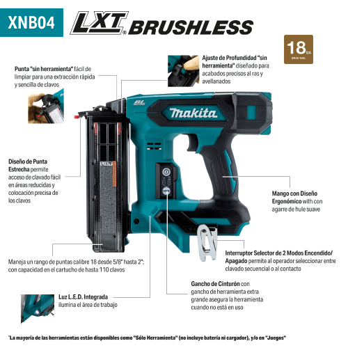 Makita XNB04Z Feature Shot (Spanish Callouts) - Thumbnail