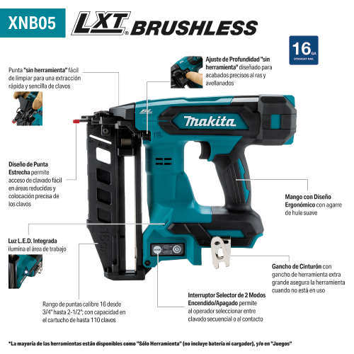 Makita XNB05Z Feature Shot (Spanish Callouts) - Thumbnail
