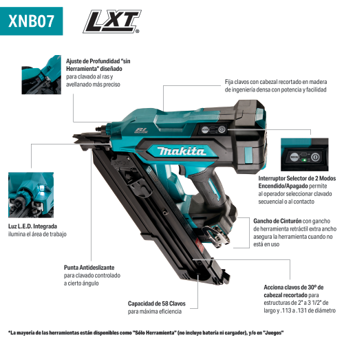 Makita XNB07 Feature Shot (Spanish Callouts) - Thumbnail