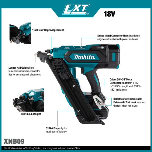 Makita XNB09 Feature Shot (callouts) - Thumbnail