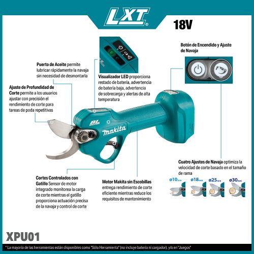 Makita XPU01 Feature Shot (callouts) SPANISH - Thumbnail