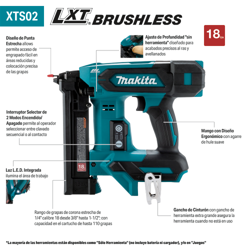 Makita XTS02Z Feature Shot (Spanish Callouts) - Thumbnail