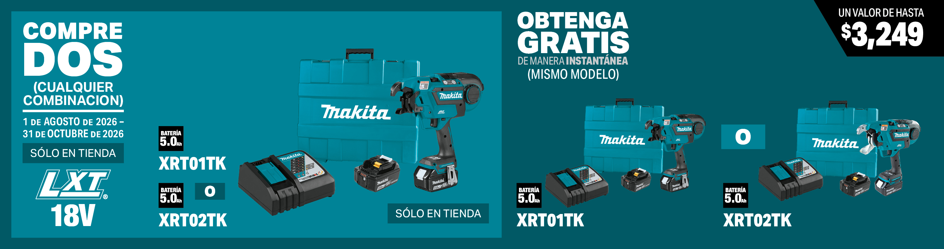 compre dos de estos juegos de amarradora de varilla inalámbrica lxt® litio-ion de 18v sin escobillas (5.0ah) (mismo modelo): xrt01tk, xrt02tk. obtenga un juego de amarradora de varilla inalámbrica lxt® litio-ion de 18v sin escobillas (5.0ah) gratis al instante, model(s): xrt01tk, xrt02tk, 