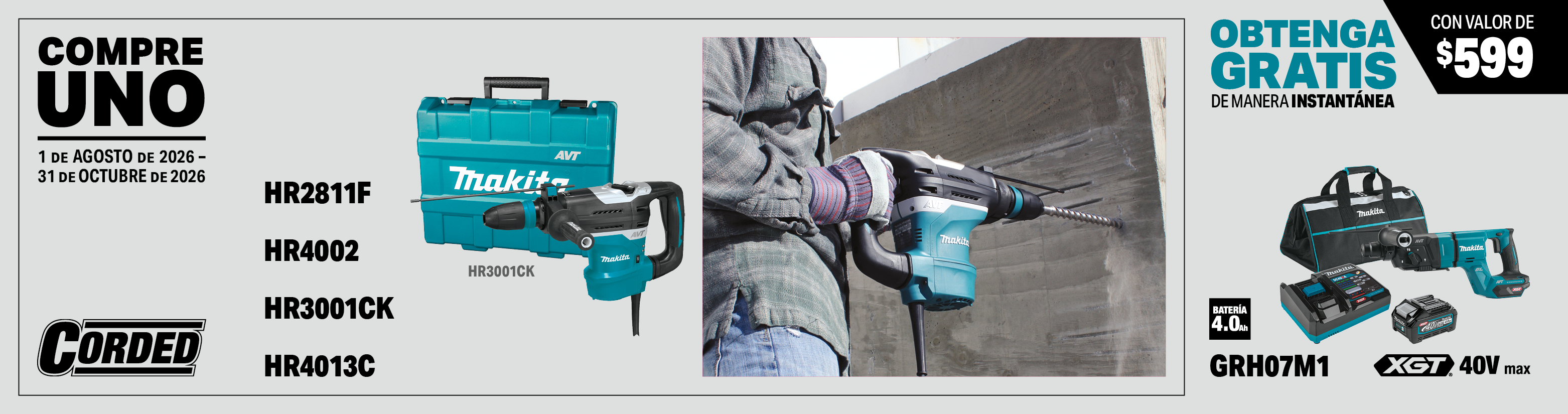 compre uno de estos rotomartillos: hr2811f, hr3001ck, hr4002, hr4013c. obtenga un rotomartillo avt® sds-plus de 1", c/extractor de polvo hepa (mango tipo d) gratis al instante, model(s): hr2663, 