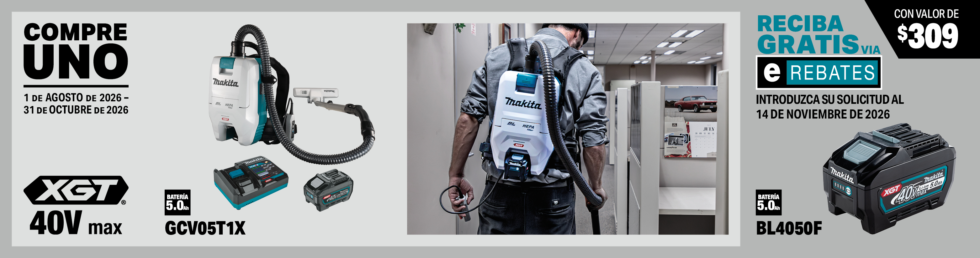 compre este juego de aspiradora de mochila de 2 cuartos de galón en seco inalámbrica xgt® de 40v max sin escobillas con filtro hepa (5.0ah): gcv05t1x. reciba una batería xgt® de 40v max 5.0ah gratis, model(s): bl4050f, 